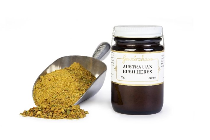 Scoop and jar of Australian Bush Herbs marinade from Gewurzhaus. 